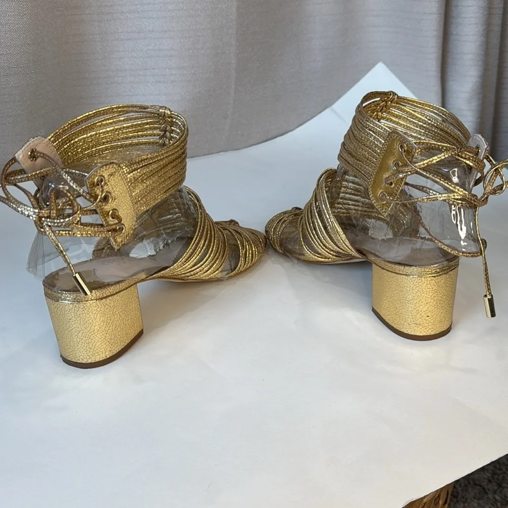 CECILIA NEW YORK Gold Metallic Strappy Block Heel Sandals - Picture 4 of 8